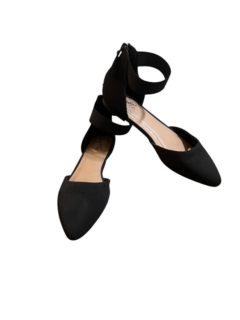 Seychelles Women's 8 Black D-Orsay Memory Foam Ankle Strap Pointed Ballet Flats